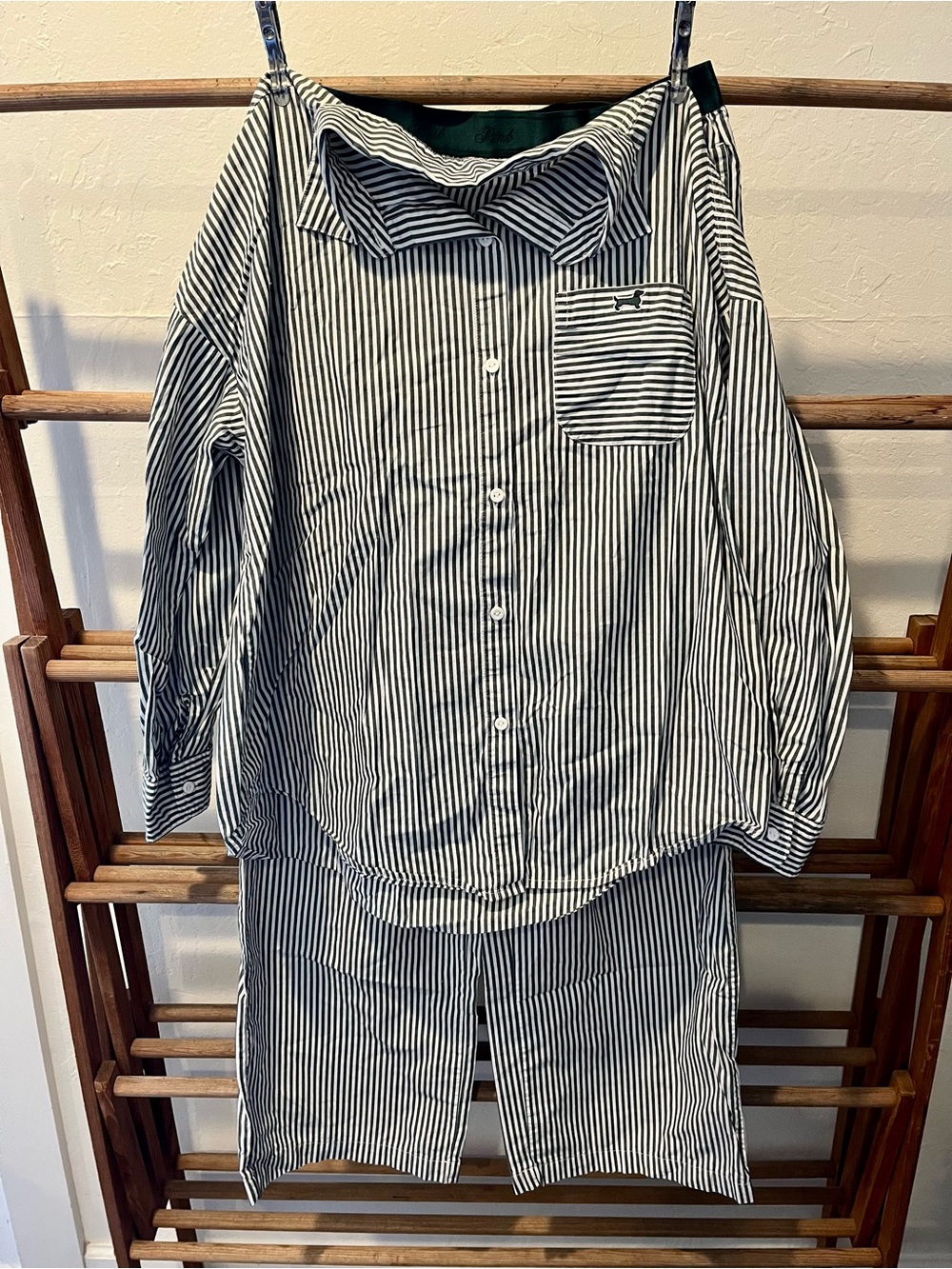 Victoria's Secret PINK Striped Pajama Set in Green and White